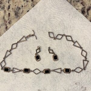 Vintage Western Necklace Black Silver Gems Stone Necklace Earrings Jewelry Blk